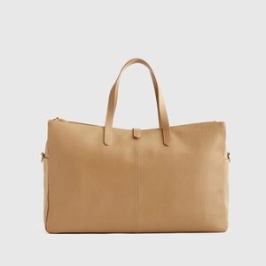Quince Quince Italian Leather Triple Compartment Weekender Bag Golden Tan NWT